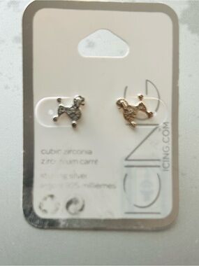 Icing Poodle Stud Earrings with Clear Stones
